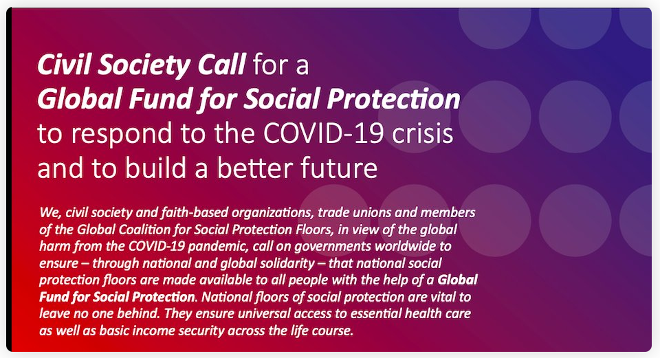 Civil Society Call for a Global Fund for Social Protection to respond to the COVID-19 crisis and to build a better future